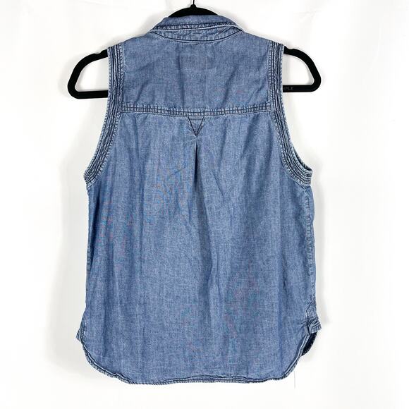 ALC Kelly Top Chambray Denim Blue Collared Snap Front Pockets Sleeveless Sz S - Picture 6 of 6